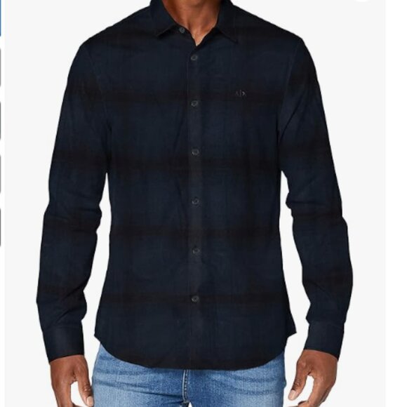 Armani Exchange Navy Blue Cotton Flannel Plaid Men's Shirt Size X-Large - Picture 1 of 10